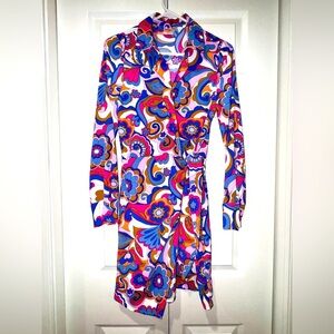 INTEMPO WOMEN'S MIDI DRESS MULTICOLOR LONG SLEEVE WRAP DRESS SIZE XS